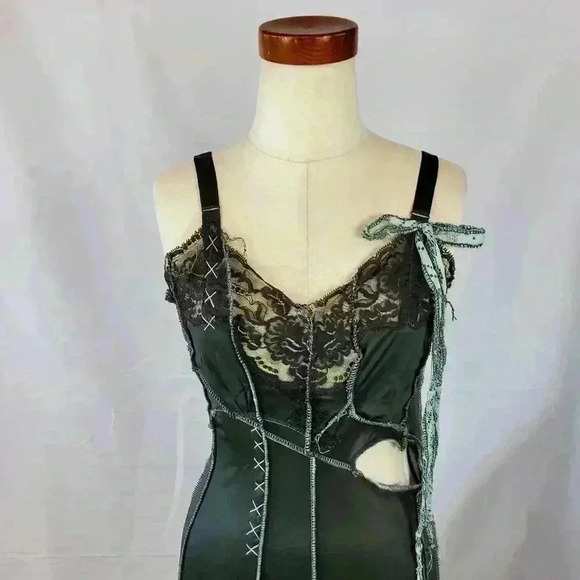 RARE Early 2000s WearyDrearies Slip Dress Trashed DIY Skater Upcycled OOAK S/M - Picture 8 of 8